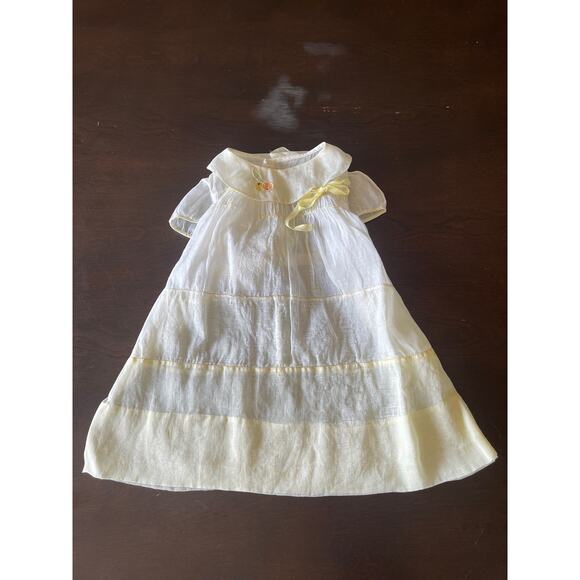 Antique Christening Gown White Yellow Victorian Edwardian Baby Dress Heirloom
